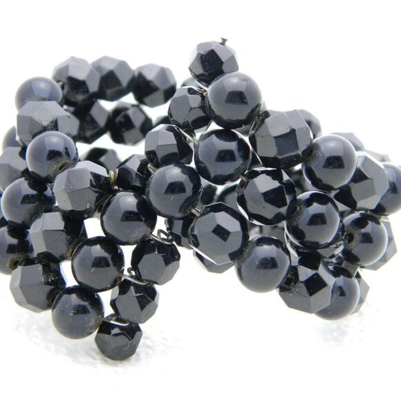 Silver Tone Black Faceted Crystal Glass Bracelet - Picture 3 of 4